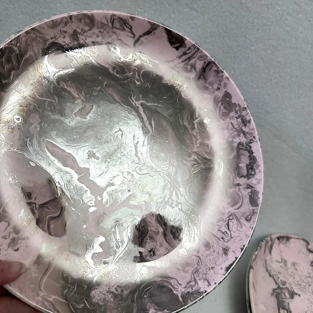 Sascha Brastoff Surf Ballet Pink Platinum Set of 3 Dinner Plates 10.5
